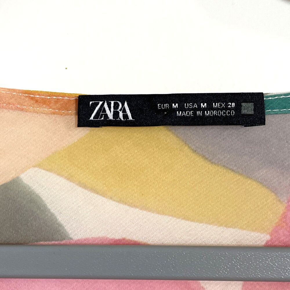 ZARA Top Harlequin Blouse Drape Neck Chiffon Multicolor Womens Size Medium - Picture 7 of 8